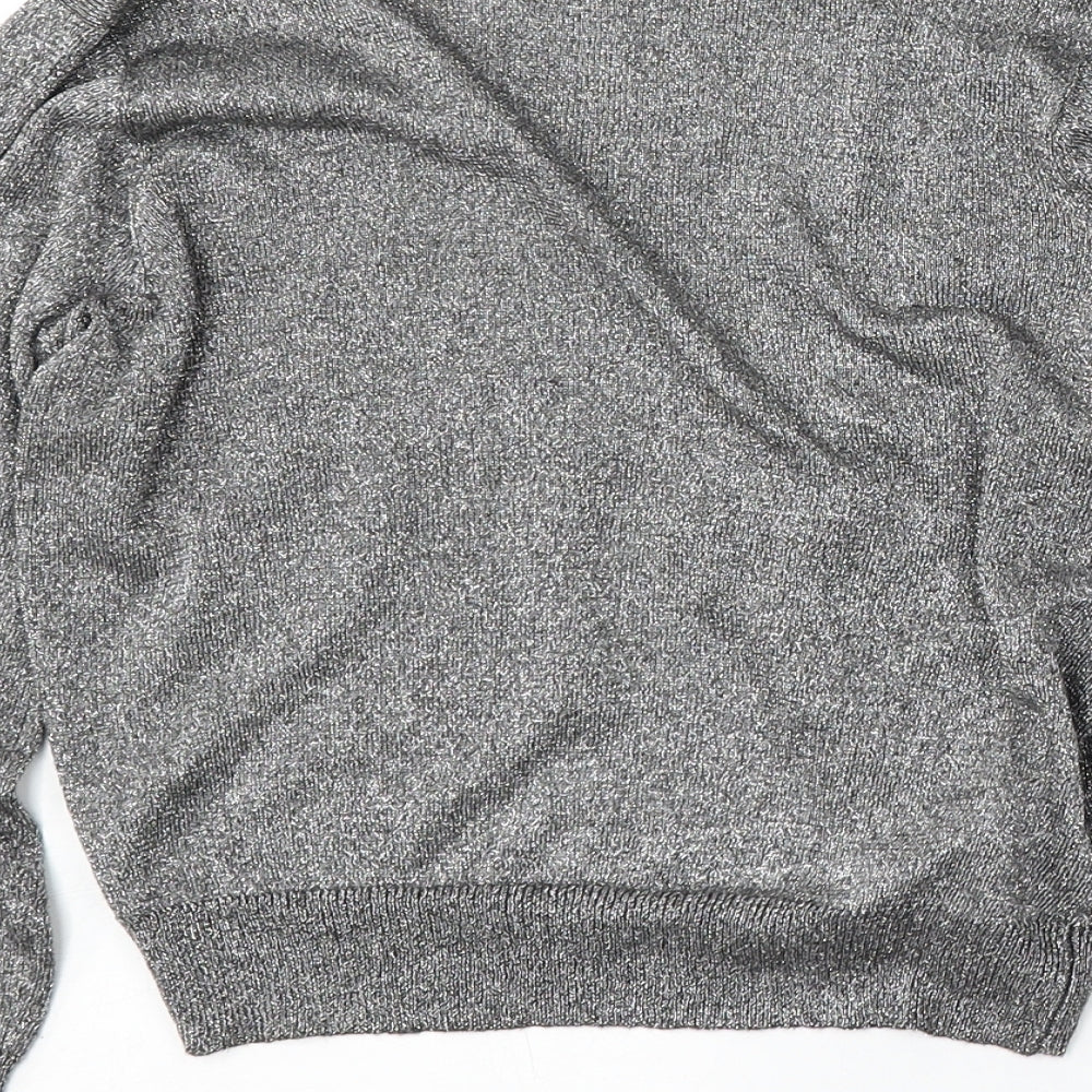 Mango Womens Silver V-Neck Viscose Cardigan Jumper Size S