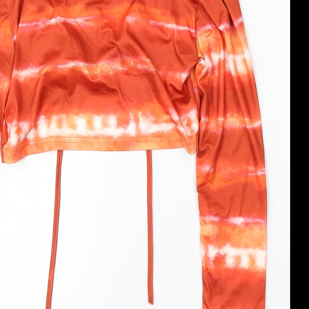 Preworn Womens Orange Geometric Polyester Camisole Blouse Size S V-Neck