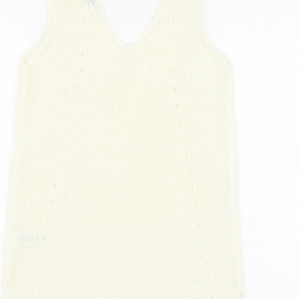 NEXT Womens Ivory Acrylic Basic T-Shirt Size 10 Round Neck