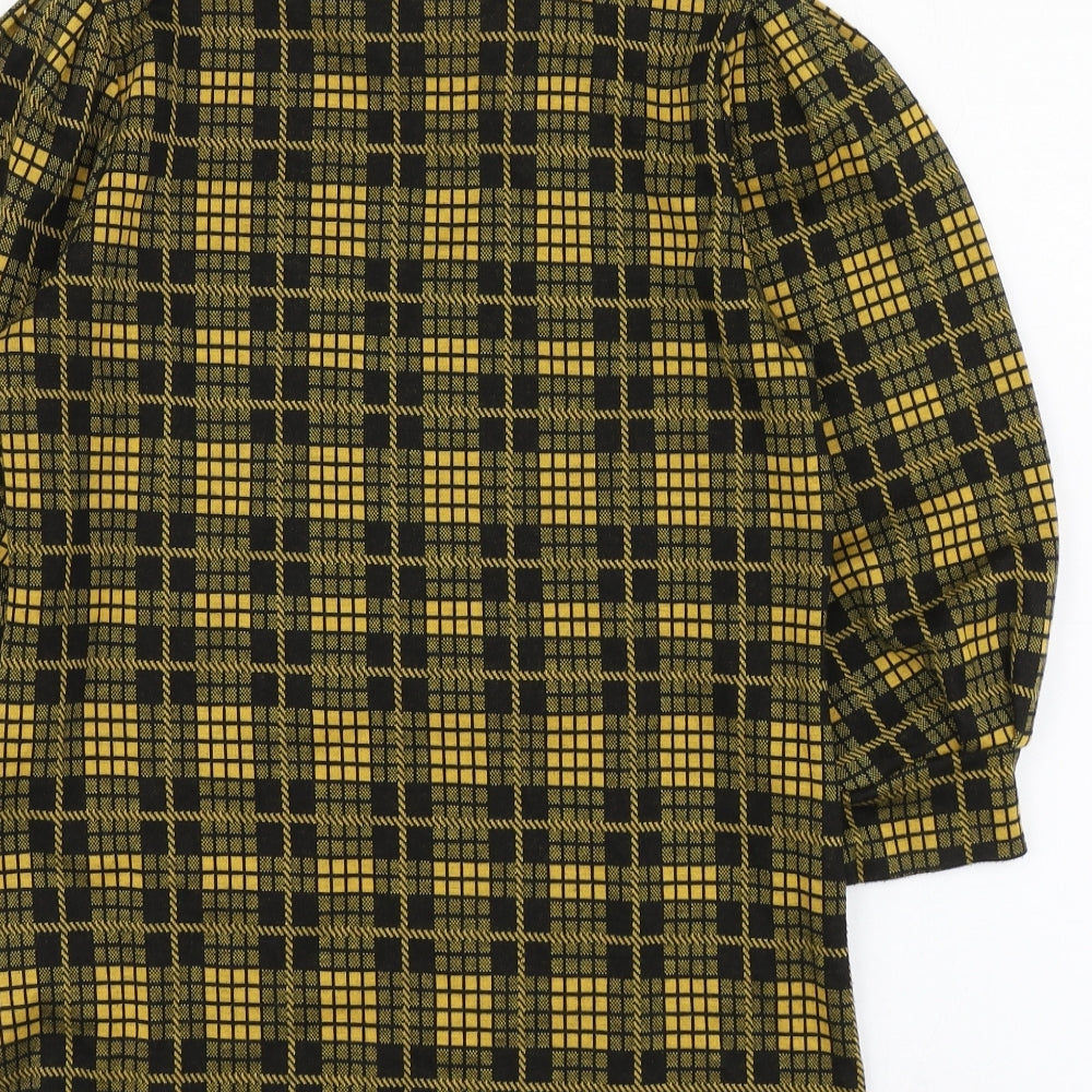 Savida Womens Yellow Plaid Polyester Basic Blouse Size XS High Neck