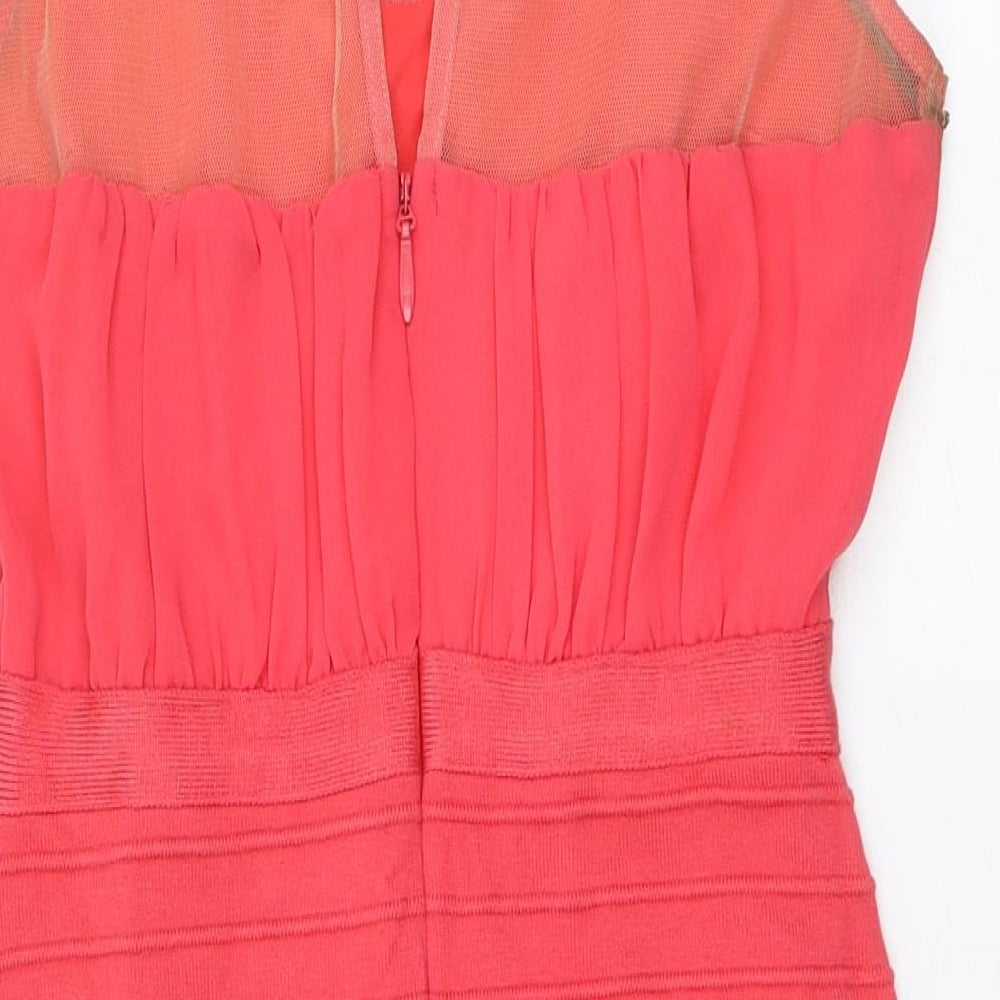 WOW Couture Womens Pink Polyester A-Line Size L Round Neck