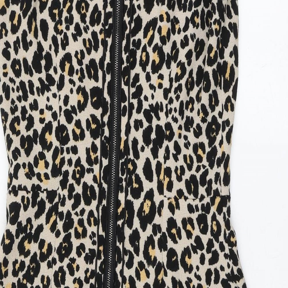 New Look Womens Brown Animal Print Polyester A-Line Size 36 Round Neck