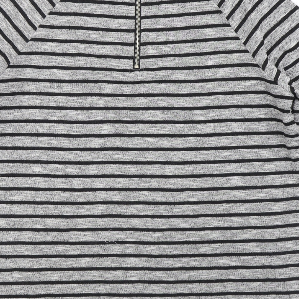 New Look Womens Grey Striped Polyester Pullover Sweatshirt Size 8 Zip