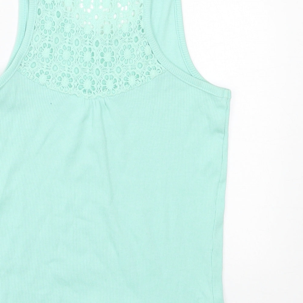 George Girls Green Cotton Basic Tank Size 7-8 Years Crew Neck Pullover