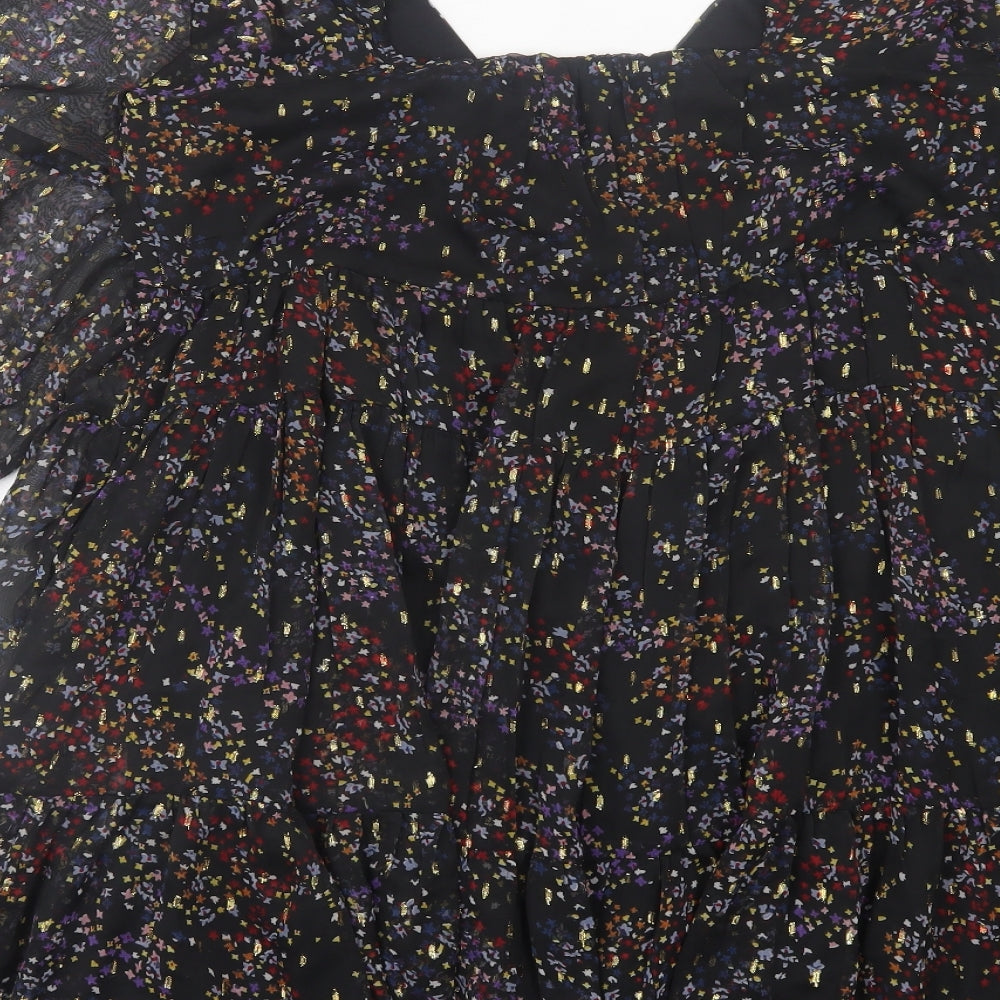 Miss Selfridge Womens Black Geometric Polyester A-Line Size 10 Square Neck Pullover