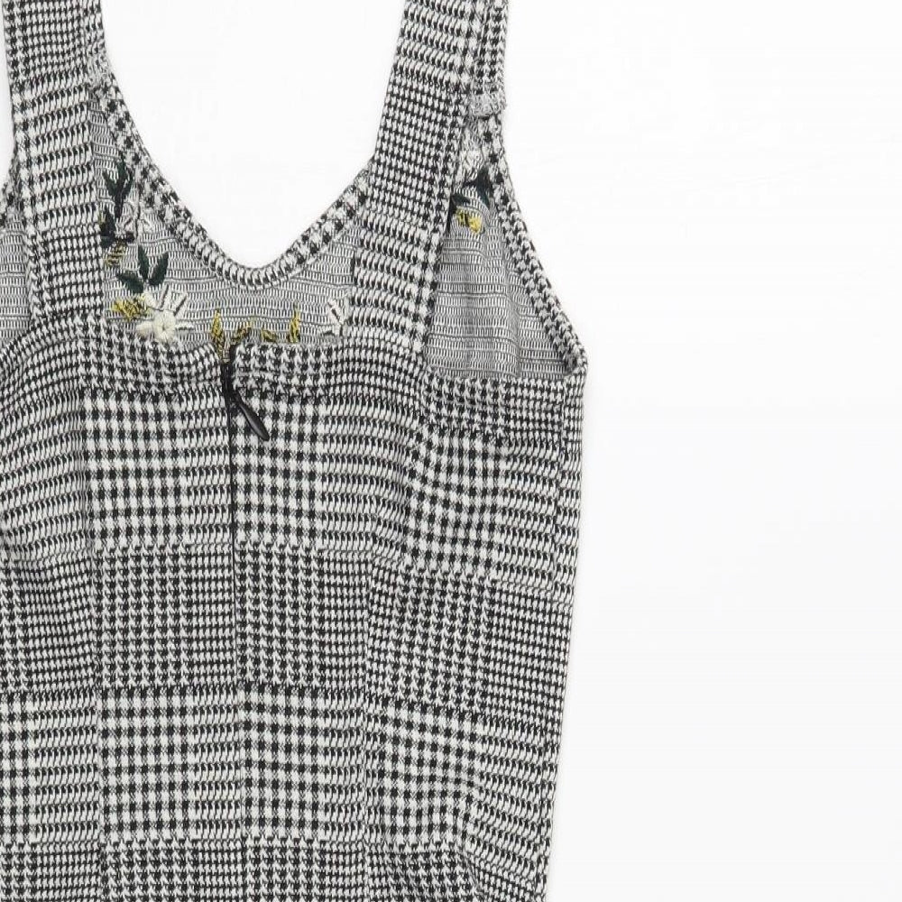 Topshop Womens Grey Plaid Polyester Tank Dress Size 8 V-Neck Zip