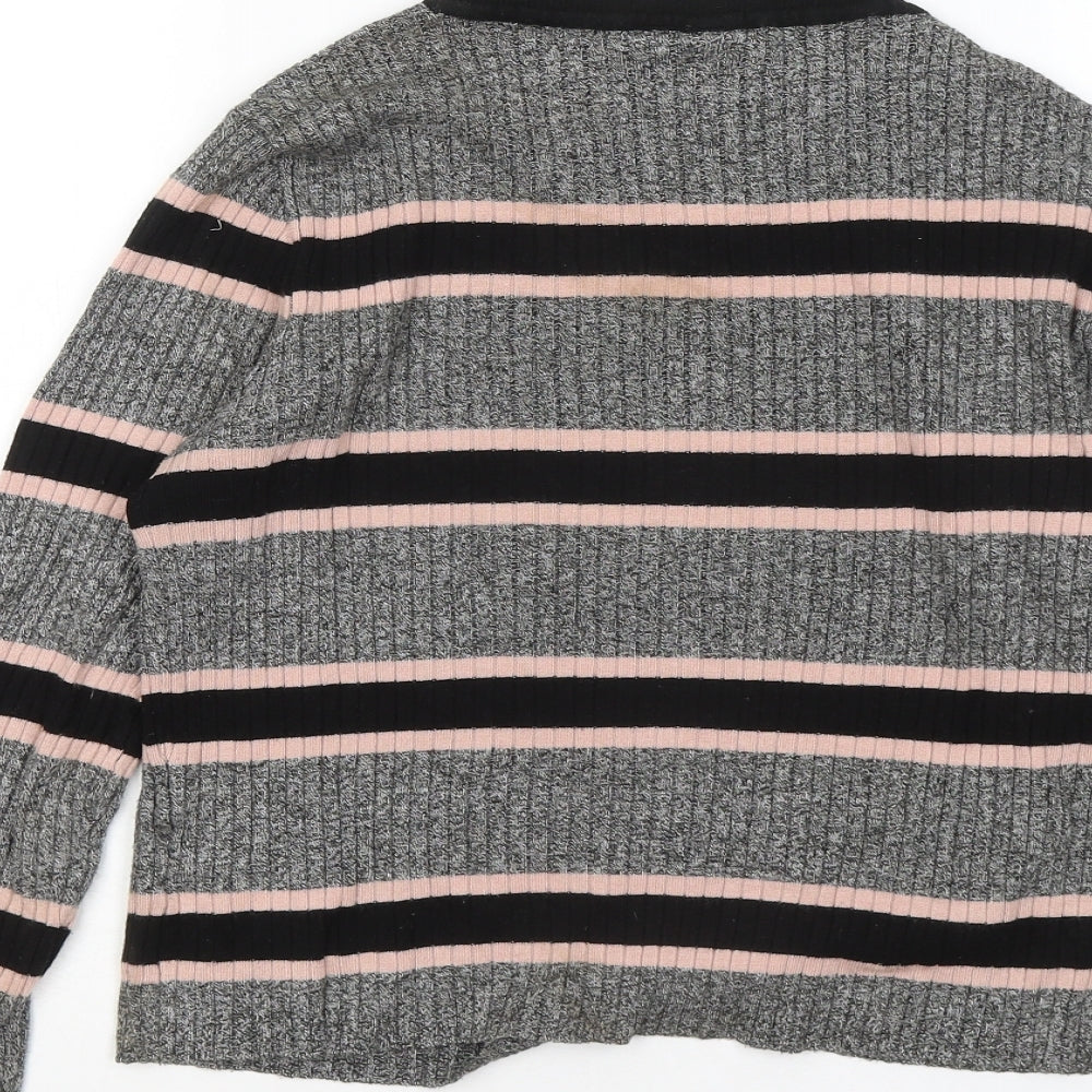 Divided by H&M Womens Grey Round Neck Striped Viscose Pullover Jumper Size M