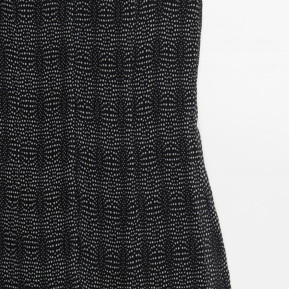 The Collection Womens Black Polka Dot Polyester Fit & Flare Size 12 Round Neck Zip