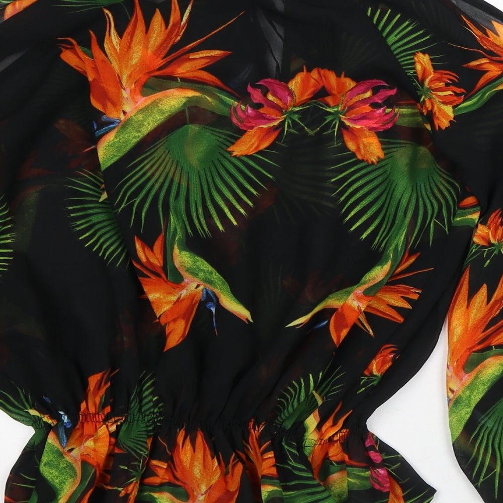 NEXT Womens Black Floral Polyester Tunic Blouse Size 8 Round Neck - Cold Shoulder