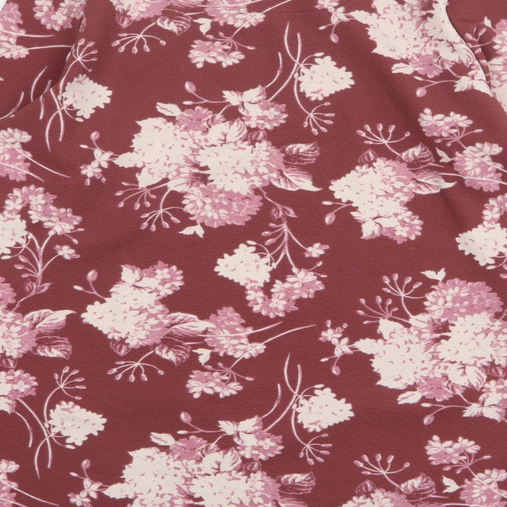 Preworn Womens Pink Floral Polyester Basic Blouse Size 14 Round Neck