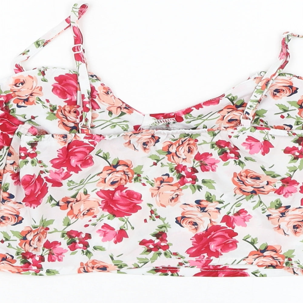 NaaNaa Womens White Floral Polyester Basic Tank Size 8 Sweetheart