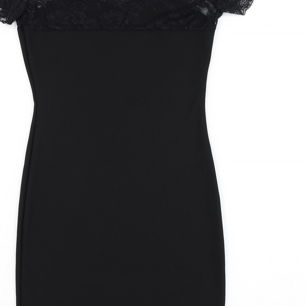 Preworn Womens Black Polyester Pencil Dress Size S Square Neck Pullover