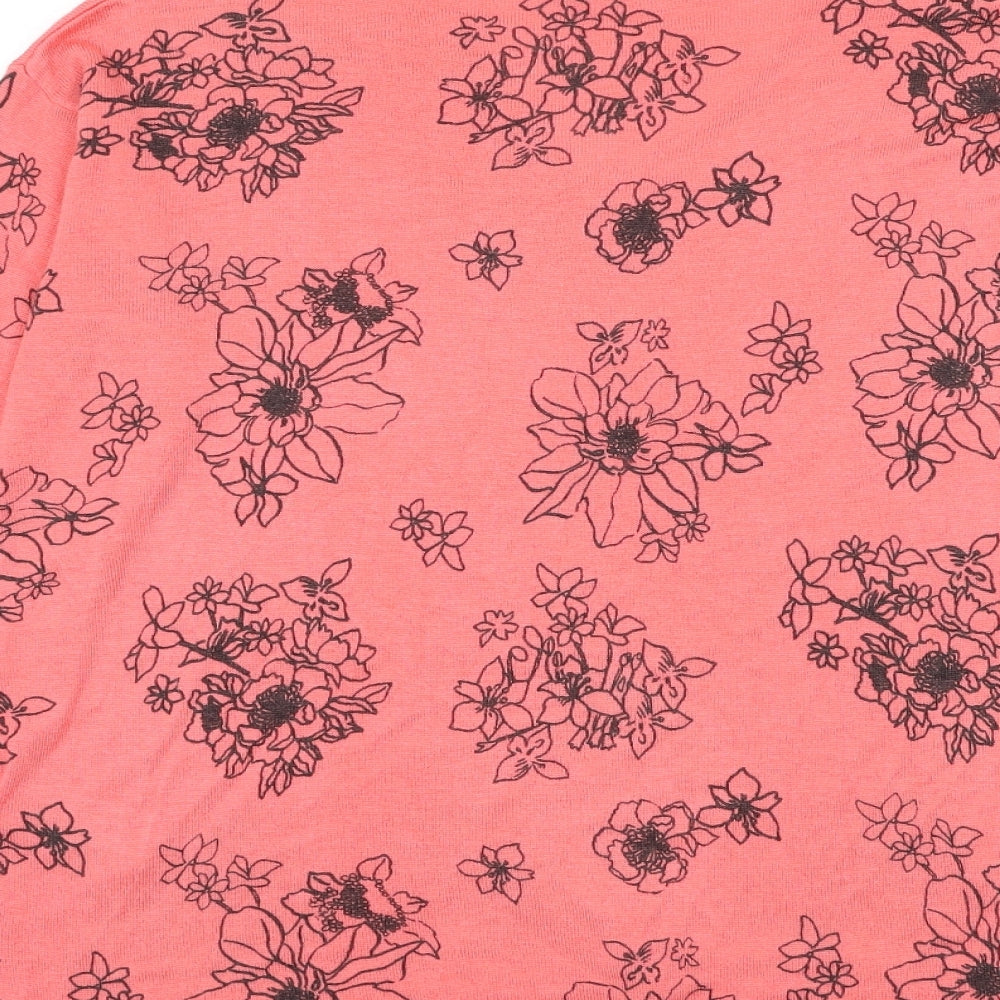 Marks & Spencer Womens Red V-Neck Floral Acrylic Pullover Jumper Size M