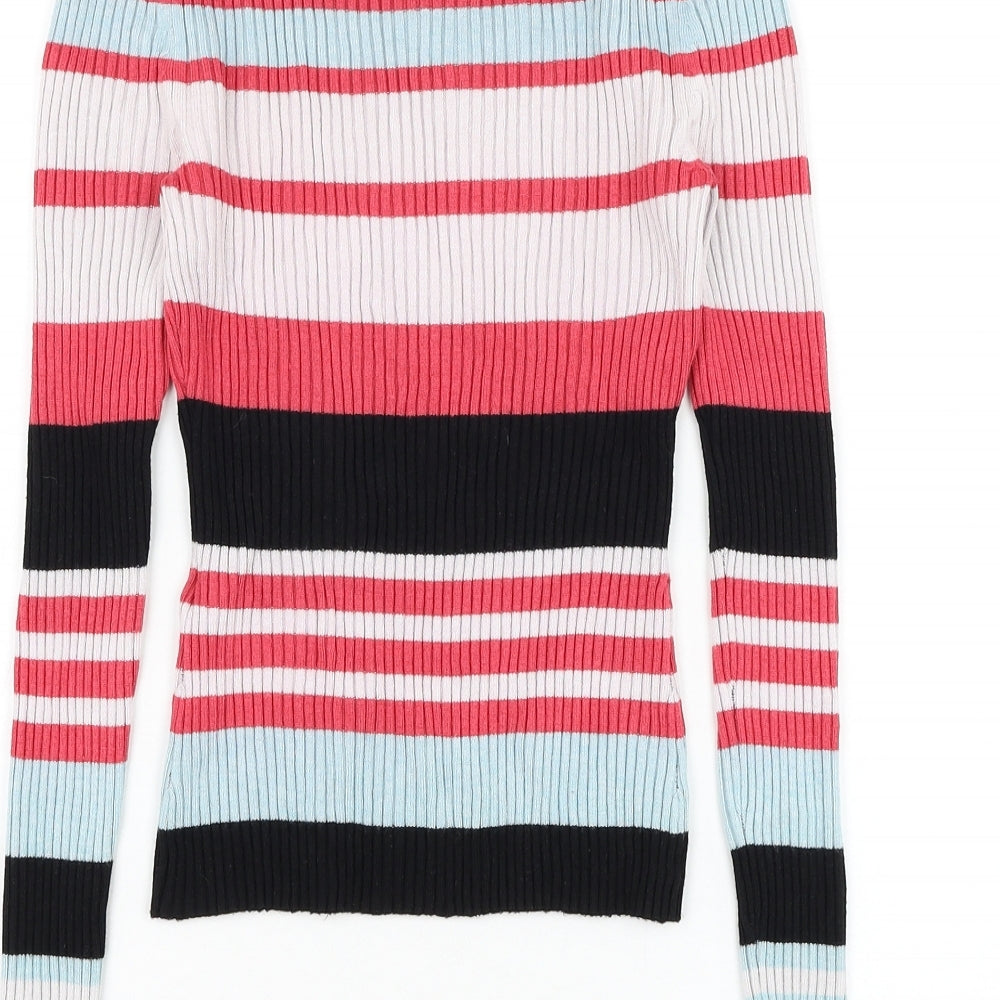 Only Womens Black Round Neck Striped Viscose Pullover Jumper Size XS