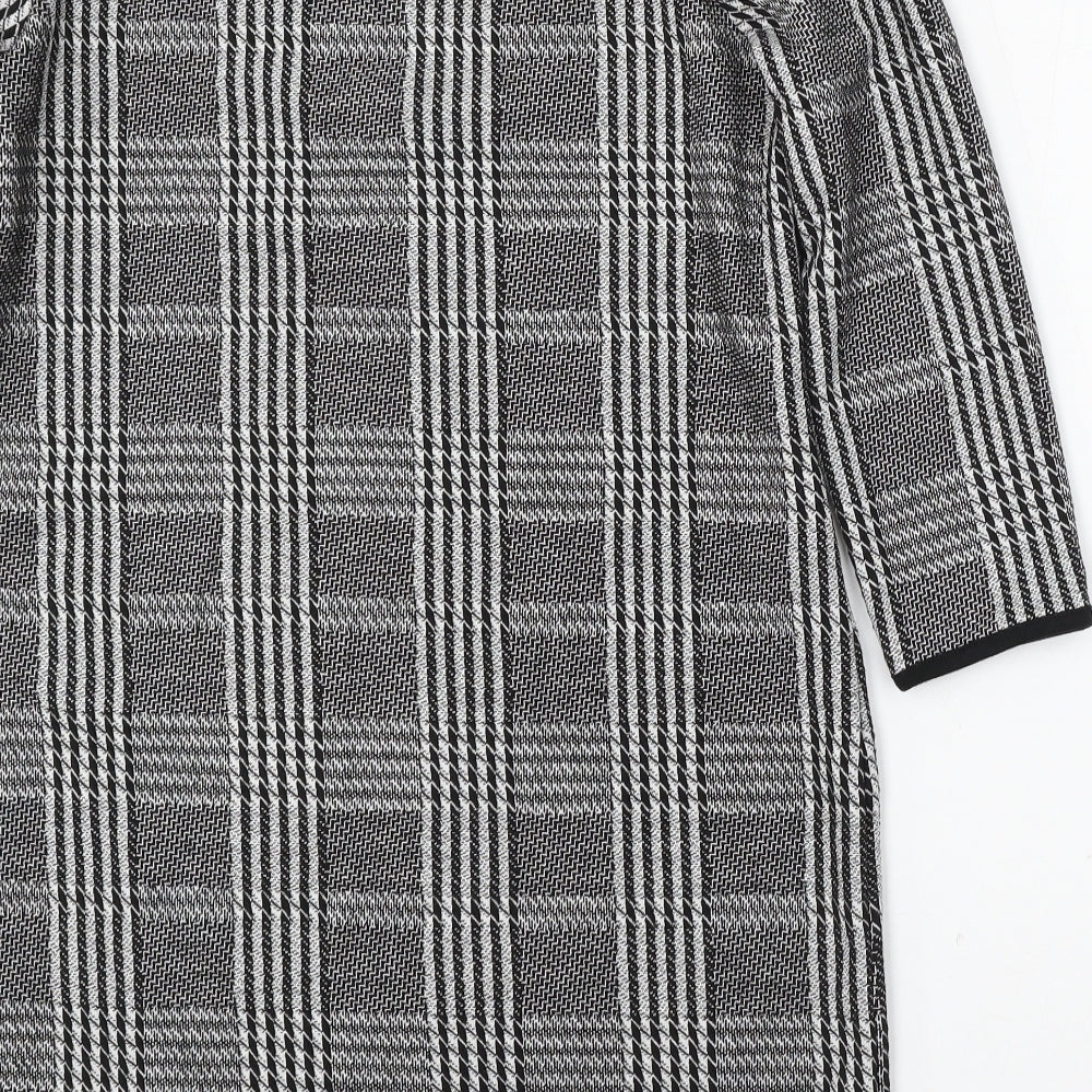 TU Womens Black Round Neck Plaid Polyester Pullover Jumper Size 12