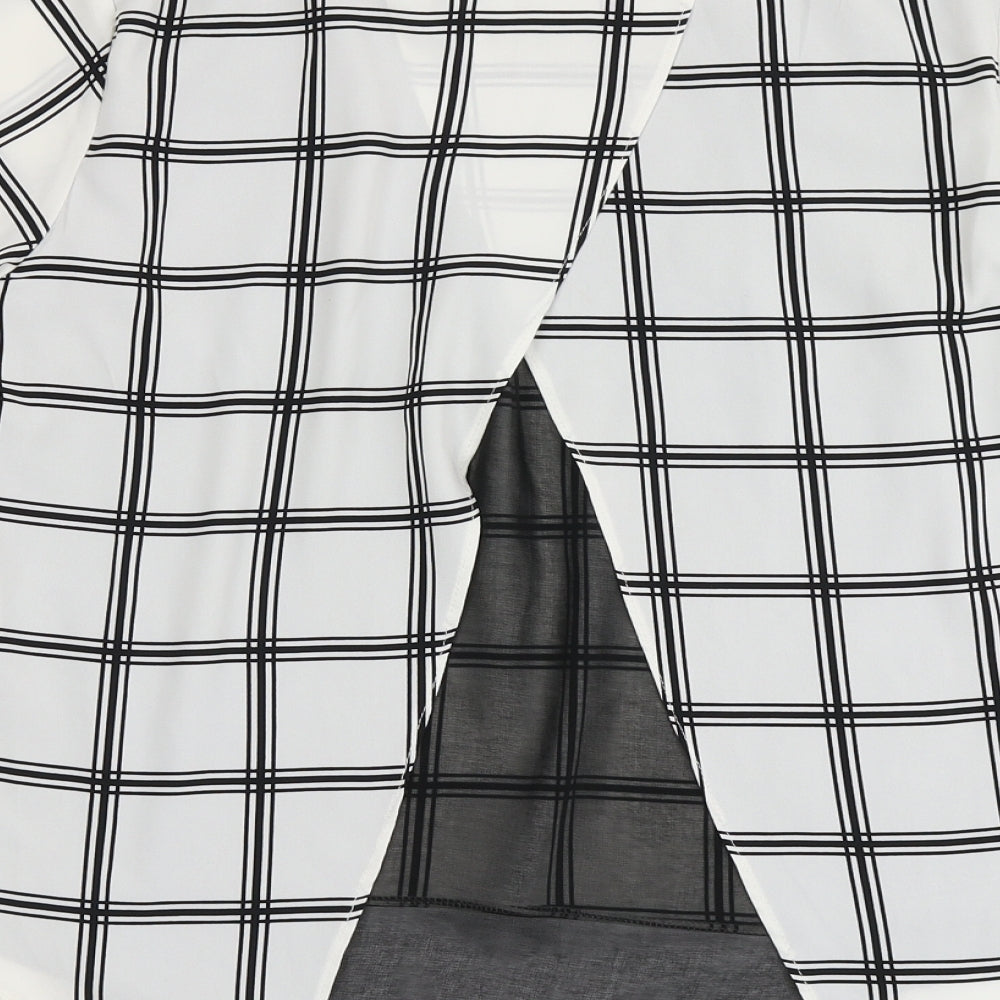 New Look Womens White Plaid Polyester Basic Blouse Size 10 Round Neck
