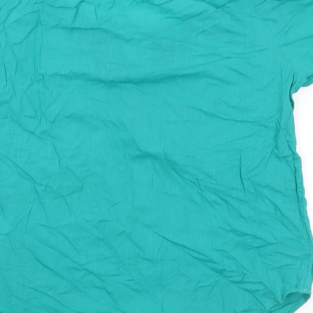H&M Womens Green Geometric Cotton Basic Blouse Size 6 Round Neck