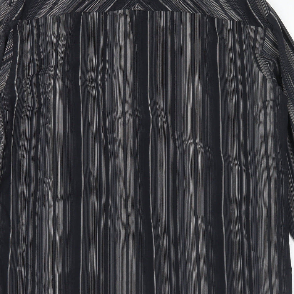 Marks & Spencer Mens Black Striped Cotton Button-Up Size M Collared Button