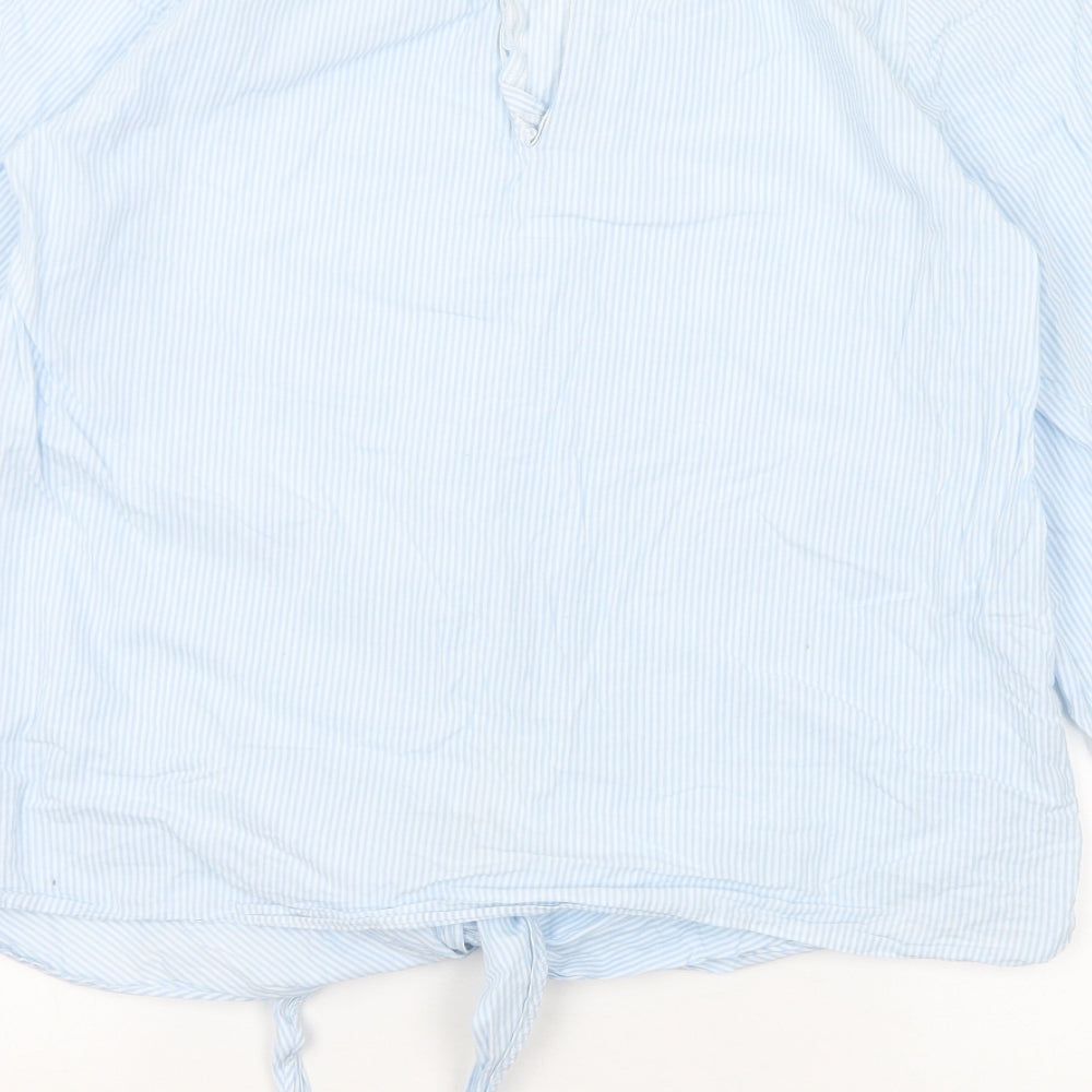 Part Two Womens Blue Striped Cotton Basic Blouse Size M Round Neck