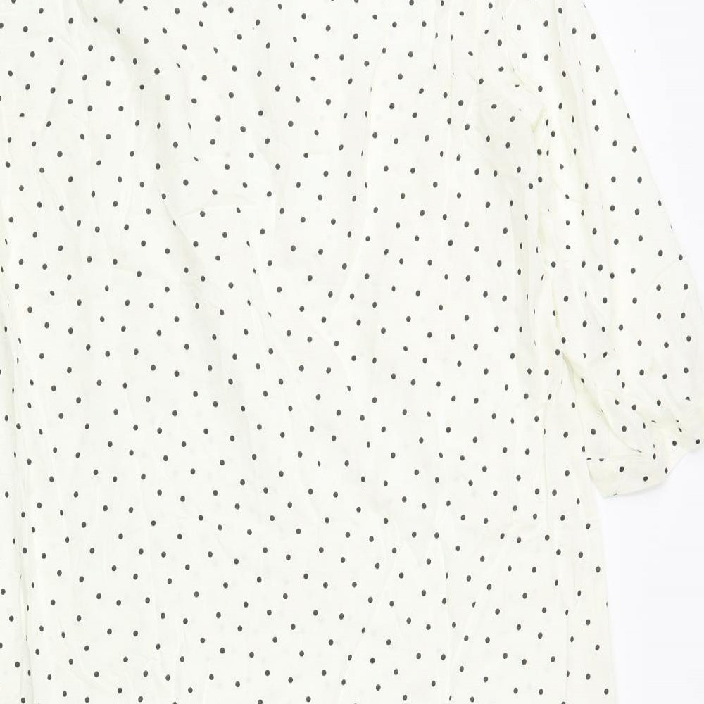 H&M Womens Ivory Polka Dot Viscose Shift Size 8 Round Neck Button