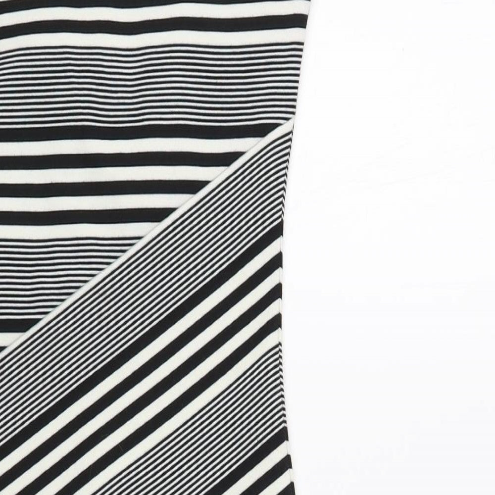 Felicity & Coco Womens Black Striped Polyester Bodycon Size XS Scoop Neck Pullover