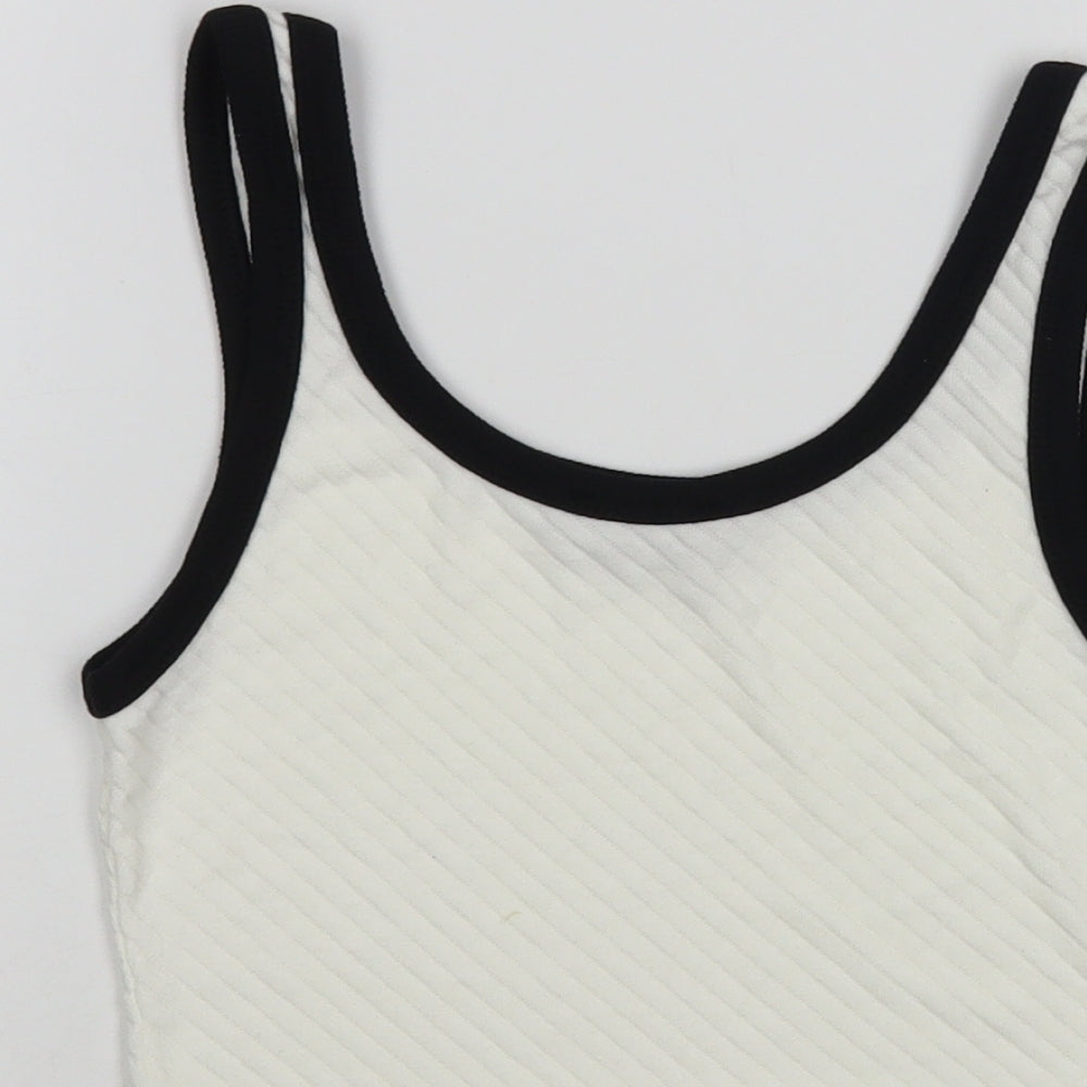 Whybee Womens White Polyester Cropped Tank Size L Scoop Neck