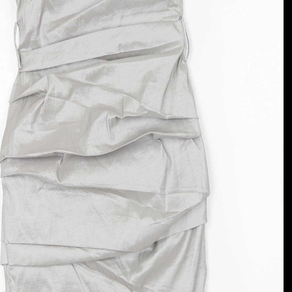 Rise Womens Silver Polyester Bodycon Size 8 Square Neck