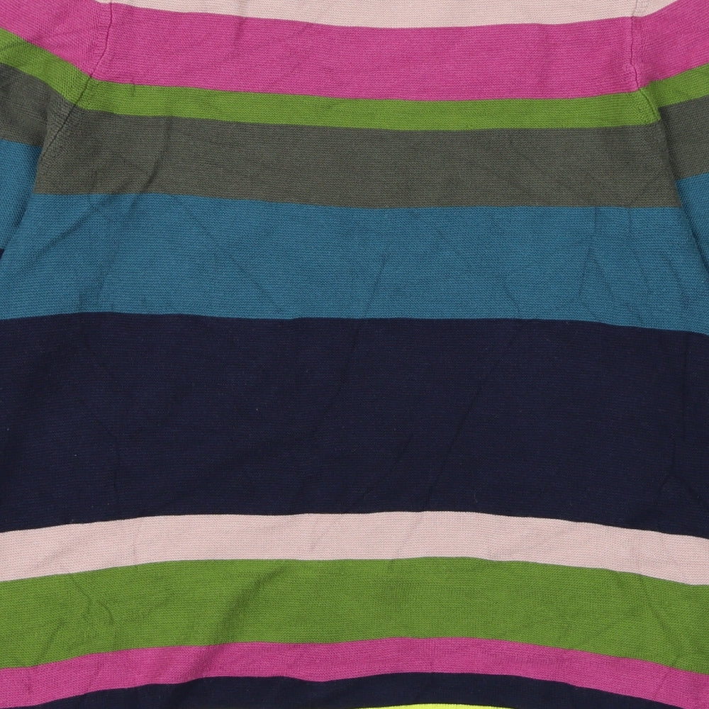 Oui Womens Blue Round Neck Striped Viscose Pullover Jumper Size 8
