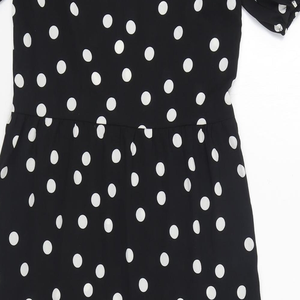H&M Womens Black Polka Dot Polyester A-Line Size 2XS V-Neck Pullover