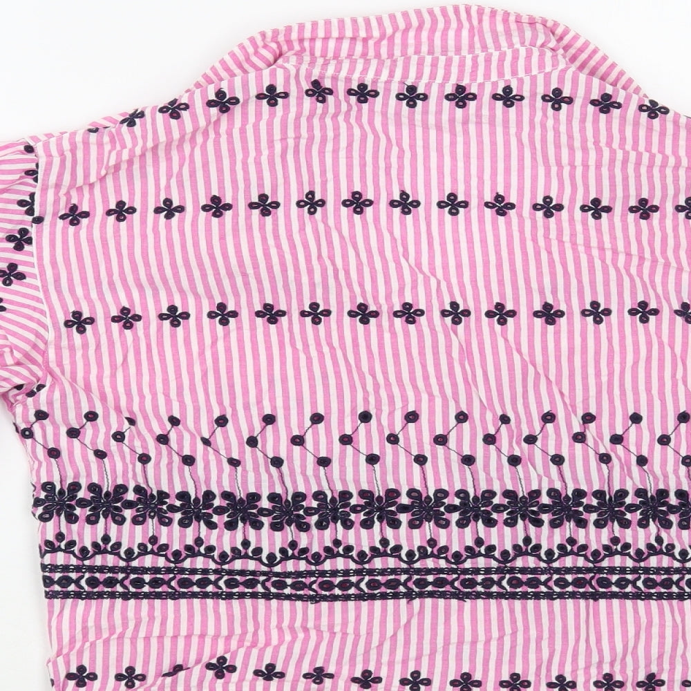 River Island Womens Pink Striped Cotton Cropped Button-Up Size 8 Collared