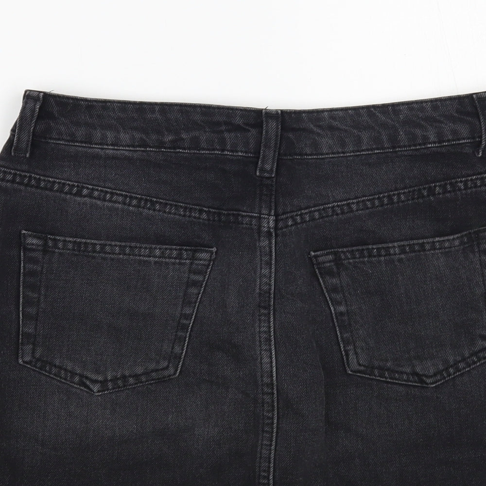 Topshop Womens Black Cotton Mini Skirt Size 8 Button