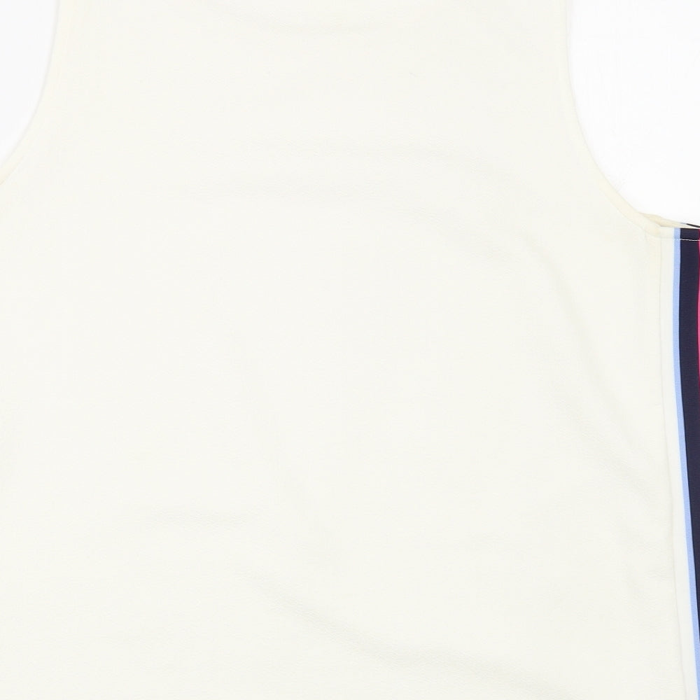 TOM TAILOR Womens Ivory Polyester Basic Tank Size L Boat Neck - Side Stripe
