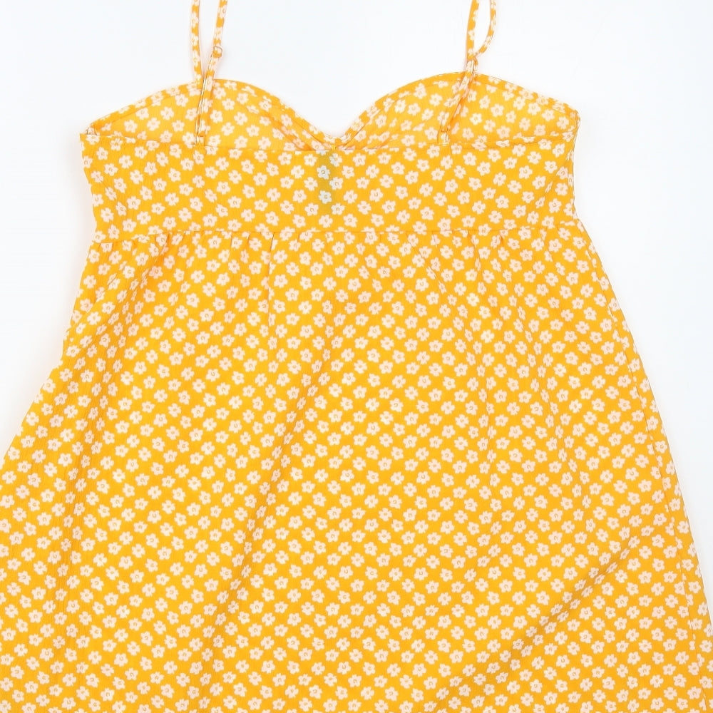 H&M Womens Yellow Floral Polyester Slip Dress Size 12 Sweetheart Zip