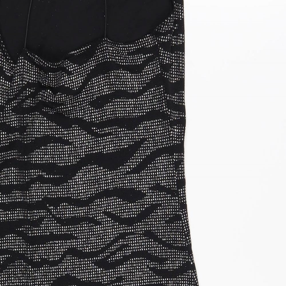 H&M Womens Black Animal Print Nylon Bodycon Size S Cowl Neck Pullover