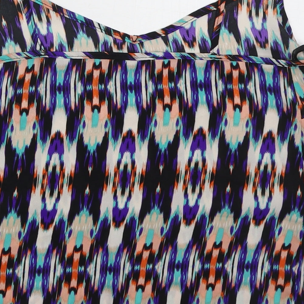 Atmosphere Womens Blue Geometric Polyester Basic Tank Size 10 V-Neck