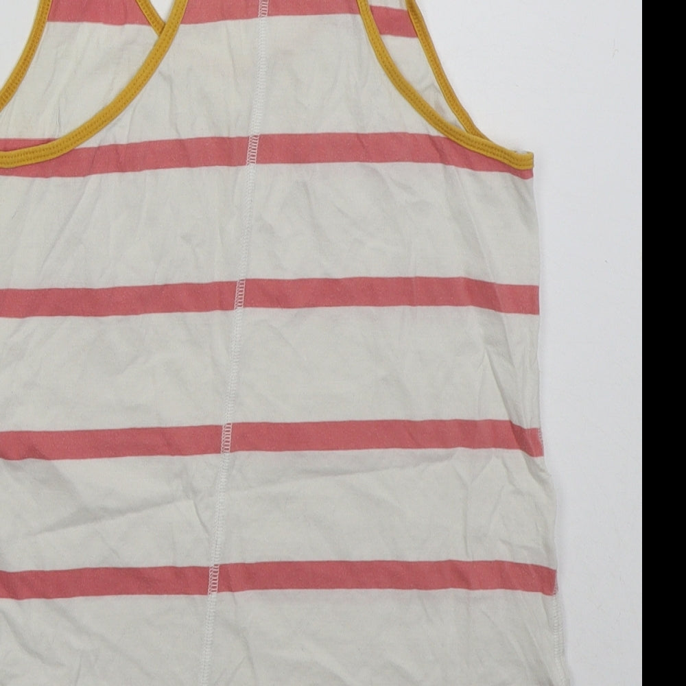 Jack Wills Womens White Striped Cotton Basic Tank Size 8 Round Neck - Pink