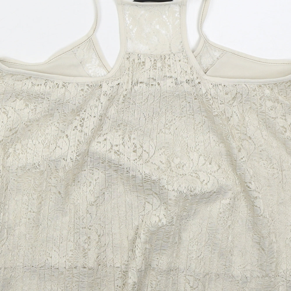 New Look Womens Beige Polyester Basic Tank Size 10 V-Neck