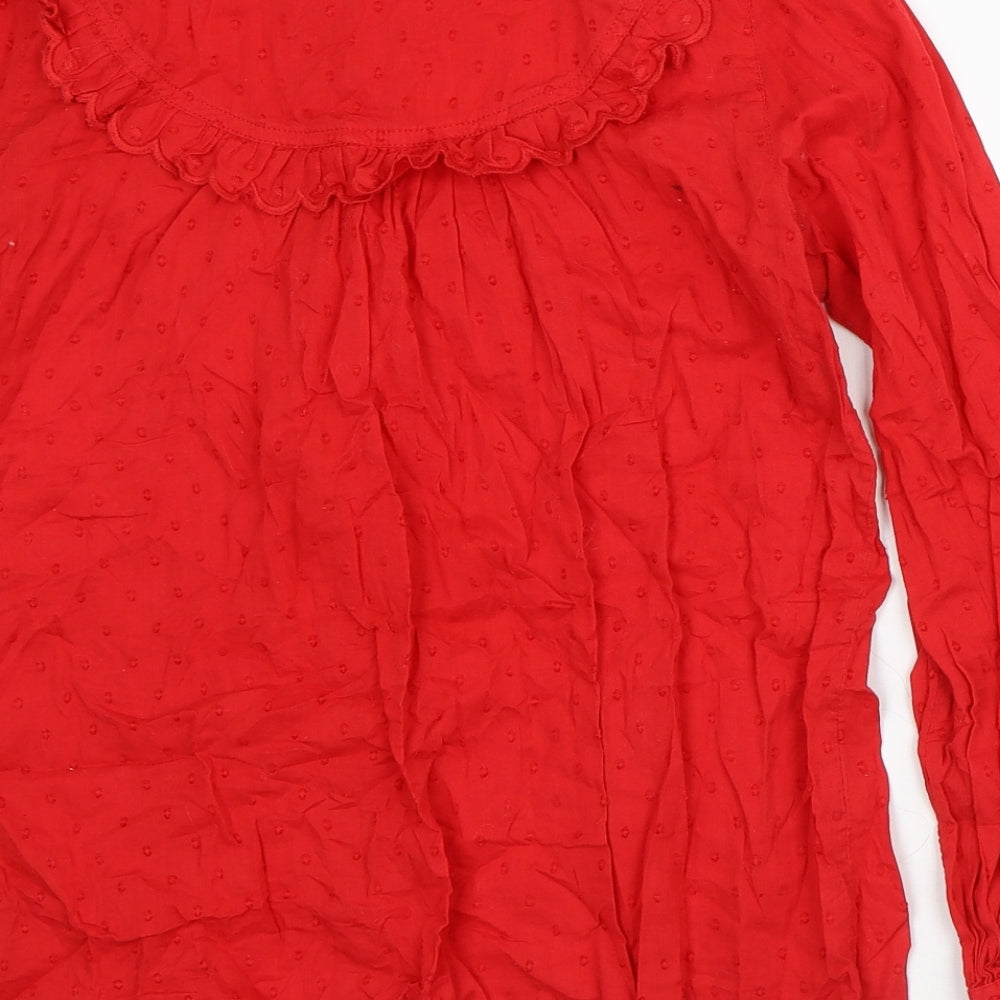 NEXT Womens Red Polka Dot Cotton Basic Button-Up Size 8 Scoop Neck