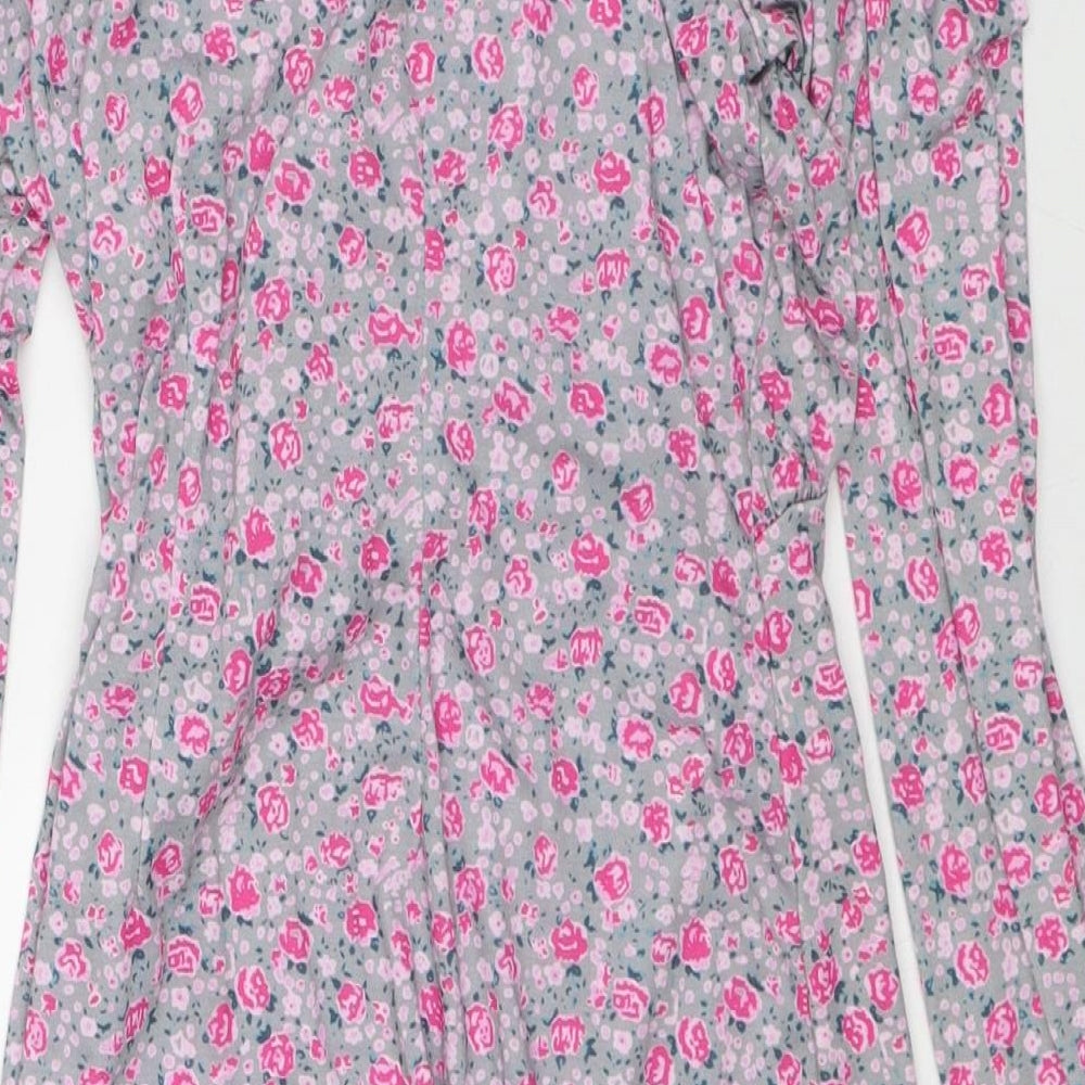 Wednesday's Girl Womens Pink Floral Polyester T-Shirt Dress Size S Round Neck
