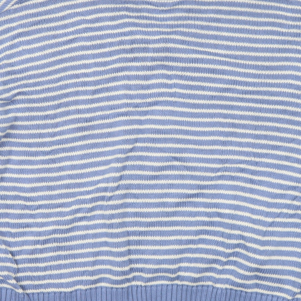 Gallery Womens Blue Collared Striped Cotton Pullover Jumper Size L
