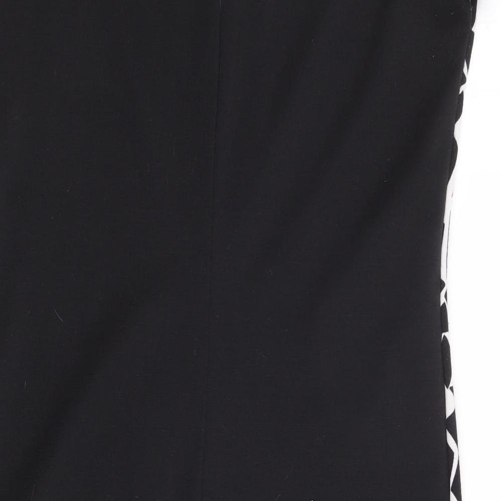 Miss Captain Womens Black Geometric Polyester A-Line Size 10 Round Neck Pullover