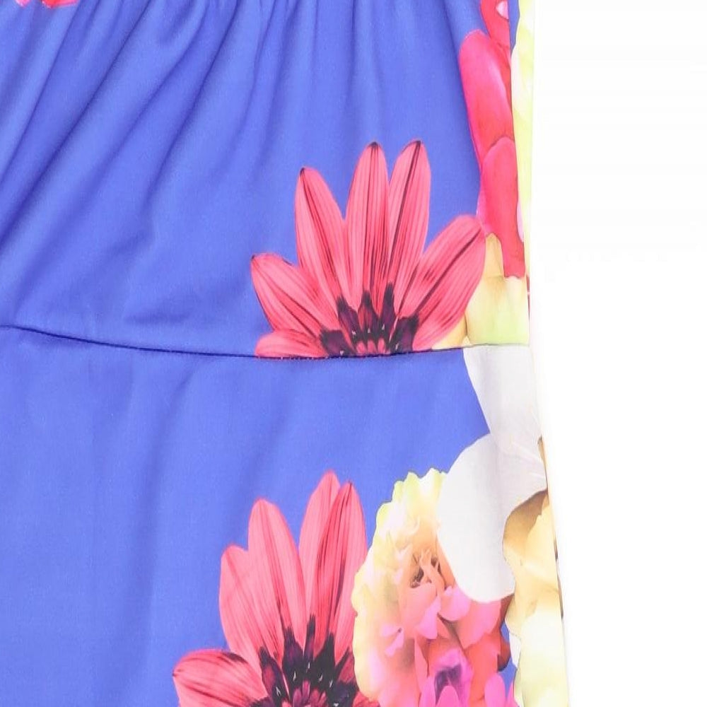 Miss Look Womens Blue Floral Polyester Bodycon Size 8 V-Neck Pullover