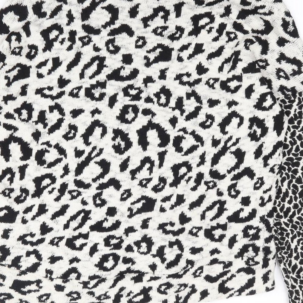 Topshop Womens Black Roll Neck Animal Print Cotton Pullover Jumper Size 8