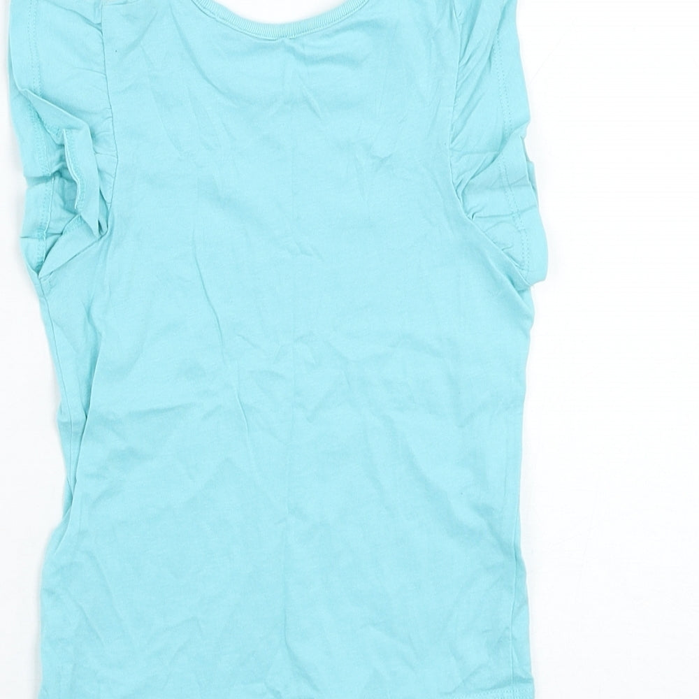 Marks & Spencer Girls Blue Cotton Basic T-Shirt Size 2-3 Years Round Neck Pullover