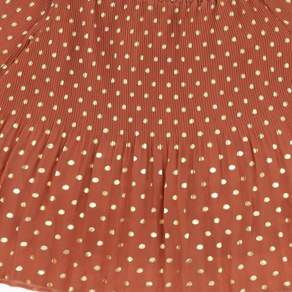NEXT Womens Brown Polka Dot Polyester Basic Blouse Size 12 Square Neck