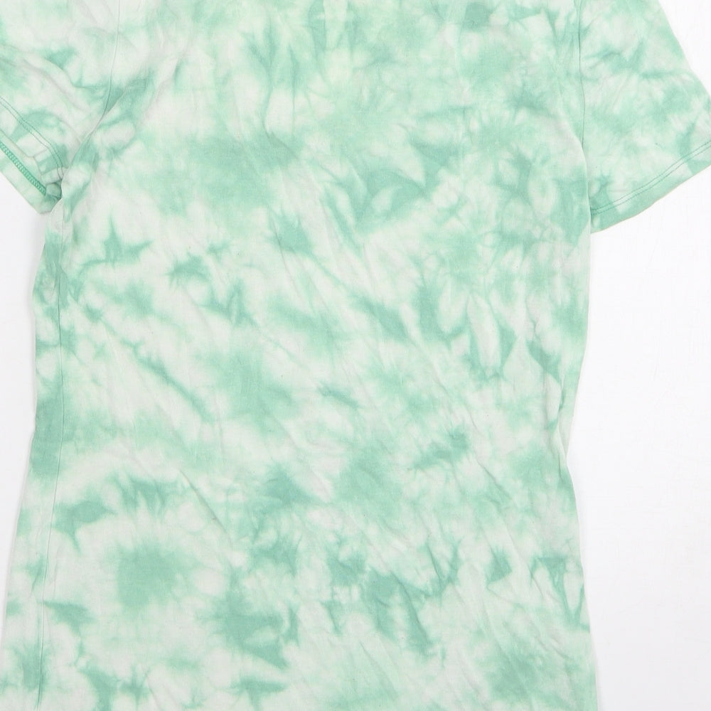 Faded Glory Womens Green Geometric Cotton Basic T-Shirt Size 4 V-Neck