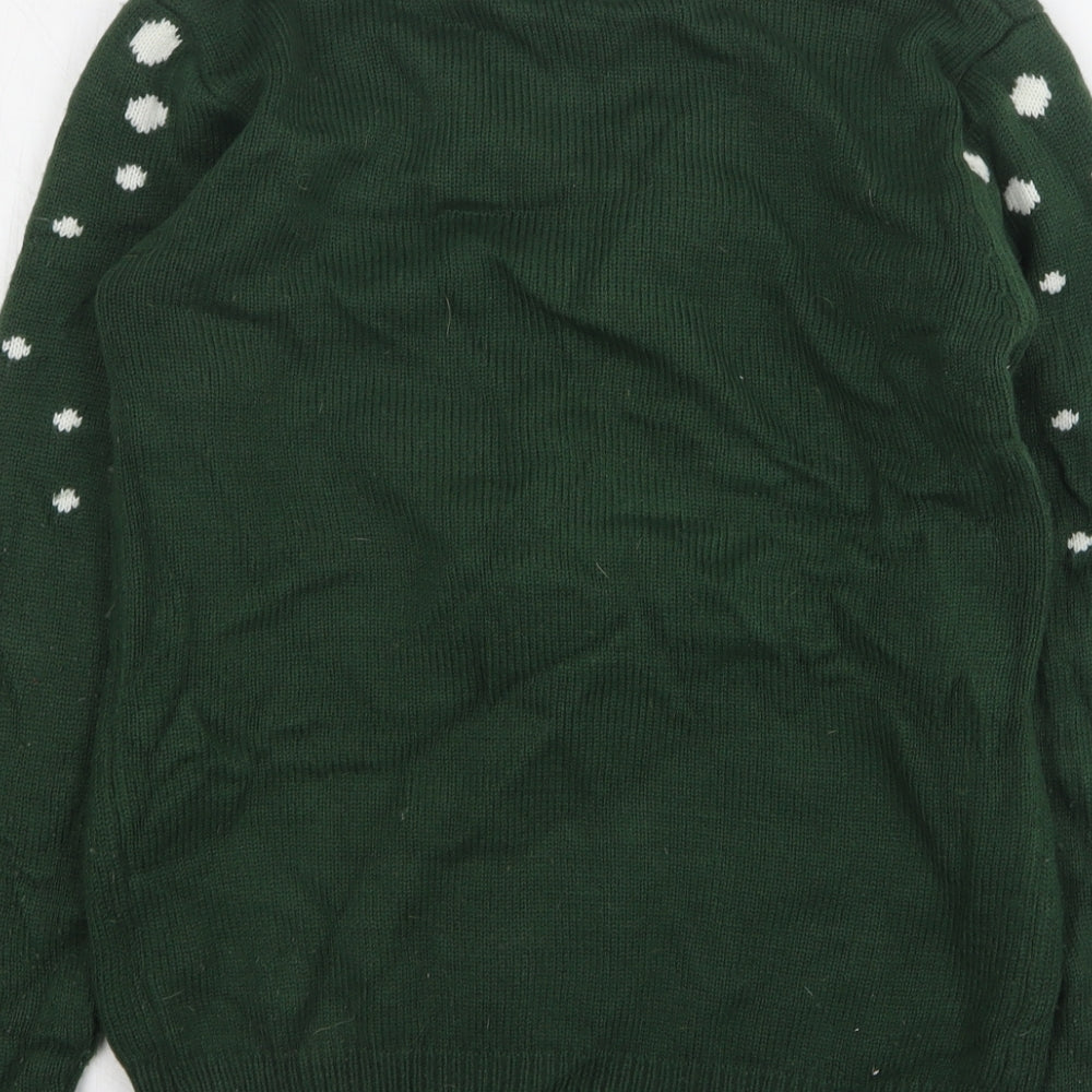 Cedarwood State Mens Green Round Neck Polka Dot Polyester Pullover Jumper Size S - Christmas