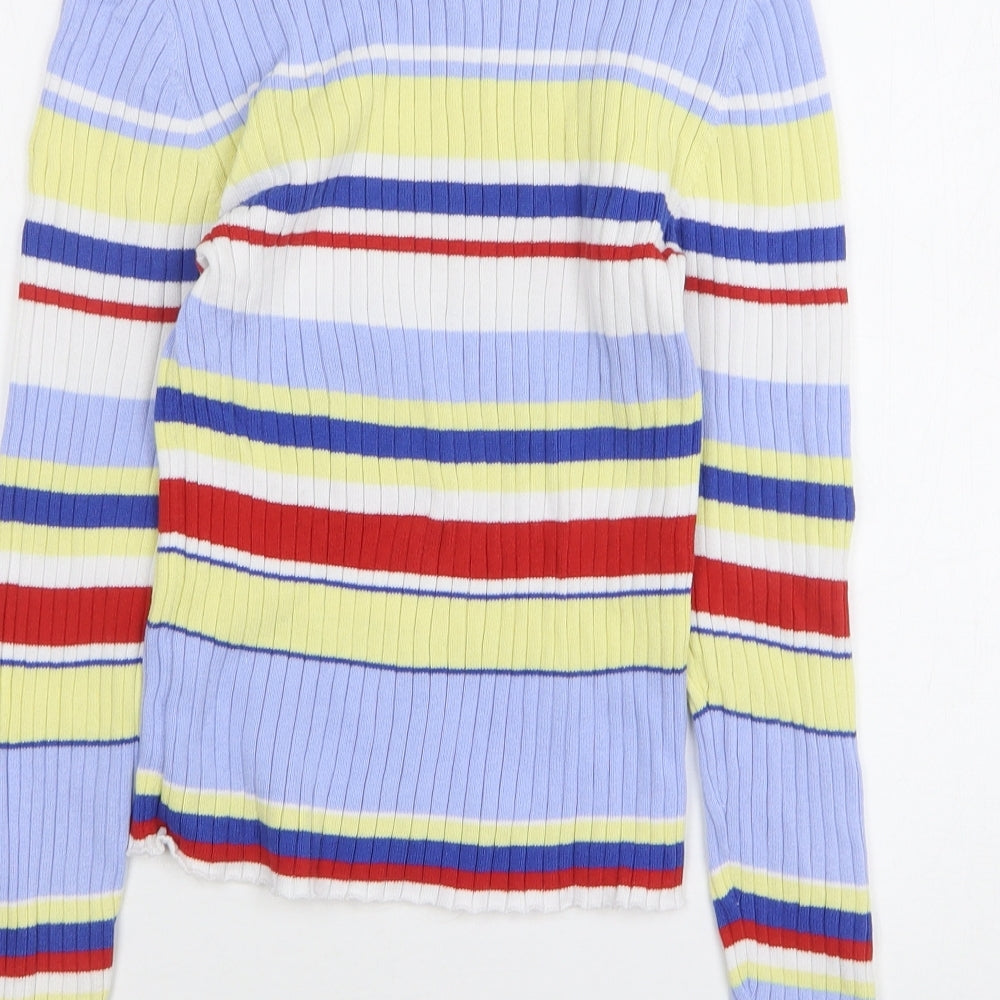 Monkl Womens Multicoloured Round Neck Striped Cotton Pullover Jumper Size XS