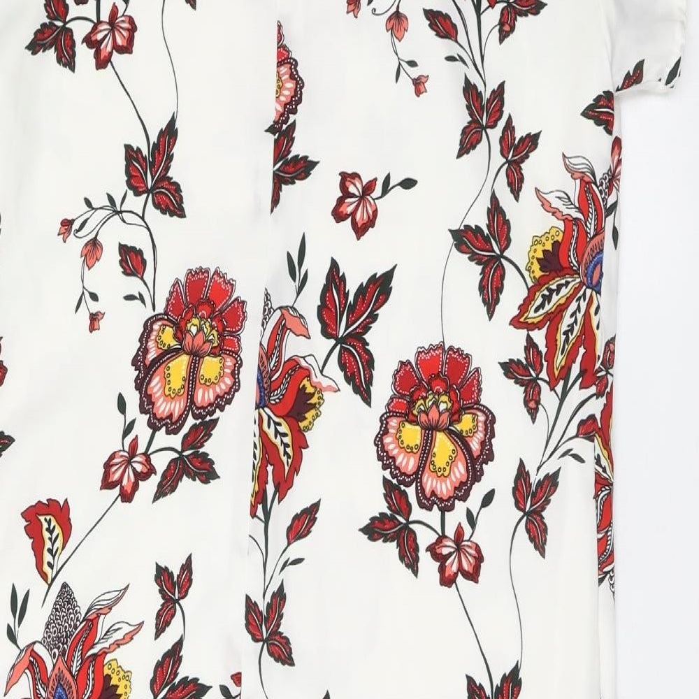 H&M Womens White Floral Polyester A-Line Size 8 Round Neck