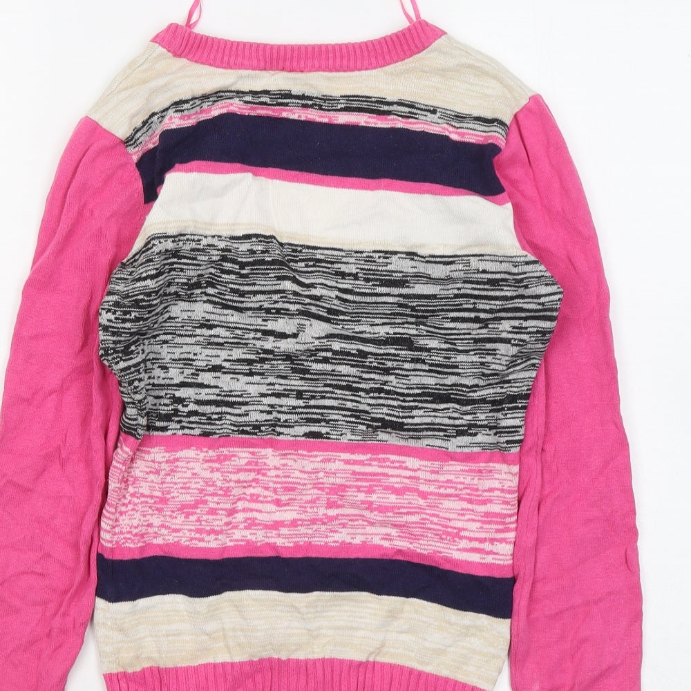 Divided by H&M Womens Multicoloured Round Neck Geometric Cotton Cardigan Jumper Size 4